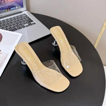 Xajzpa Transparent Slippers Glitter Slides Shoes Thin Heels Heeled Mules Slipers Women Jelly Silver High 2025 Pumps Scandals Glitter Sl